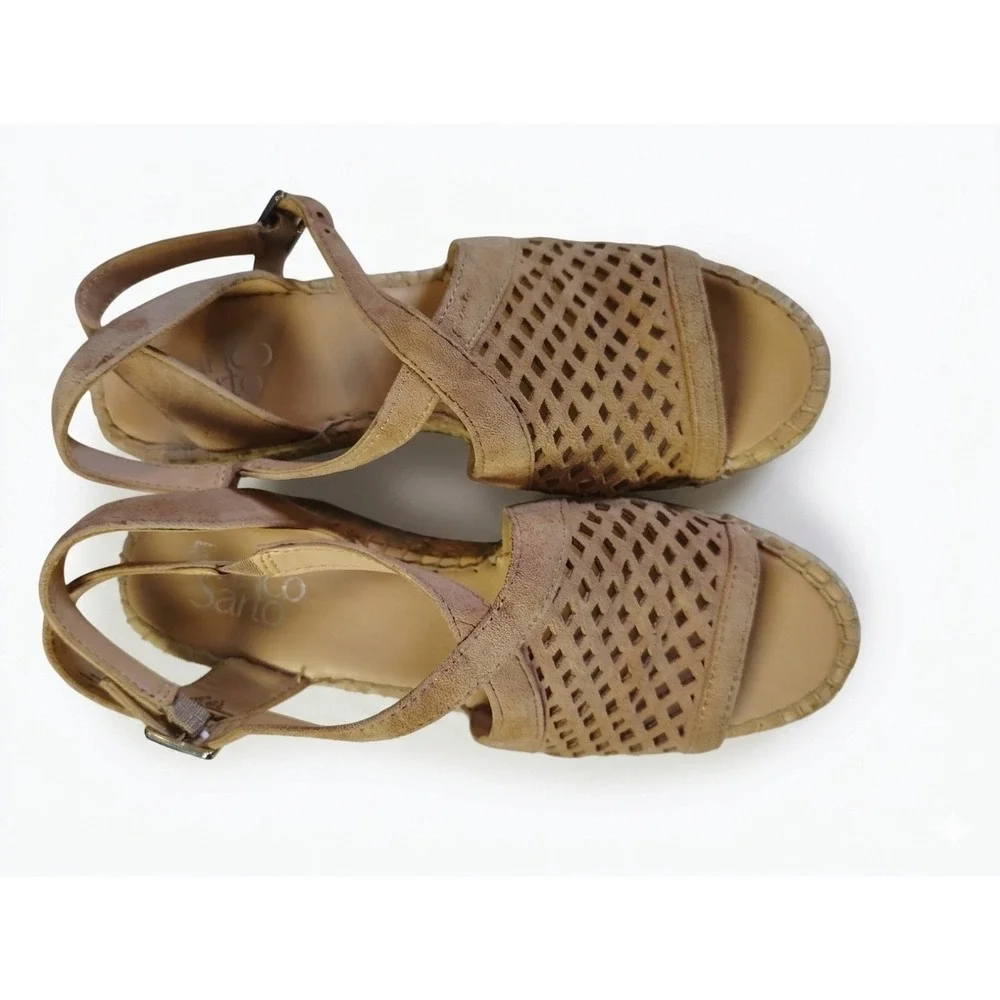 Franco Sarto L-Celestial Tan Leather Espadrille Wedge Sandals Women's 7.5‎ M